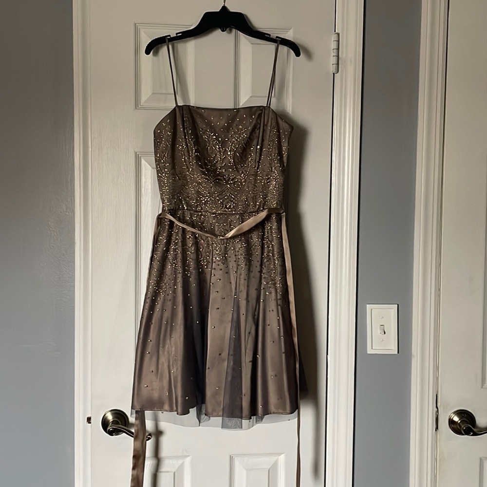Masquerade gold/black cocktail dress with sash